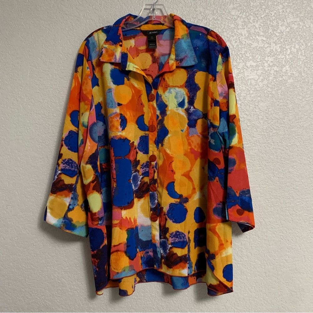 Ali Miles Blouse Top Womens 2X Lightweight Artsy Abstract Watercolor Boho
